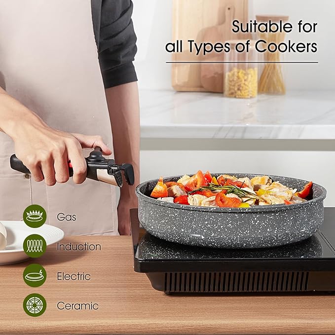 ROSSETTO 7pcs Pots and Pans Set Non Stick from France, Ceramic Cookware Set with Removable Handle