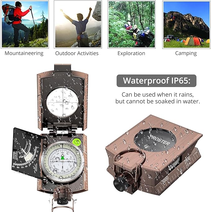Proster IP65 Compass Hiking Survival - Lensatic Sighting Compass for Camping Navigation, Compass