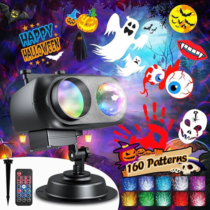8-Pattern Halloween Projector Lights Outdoor, Anysun Brighter 160 HD Patterns Halloween Decor