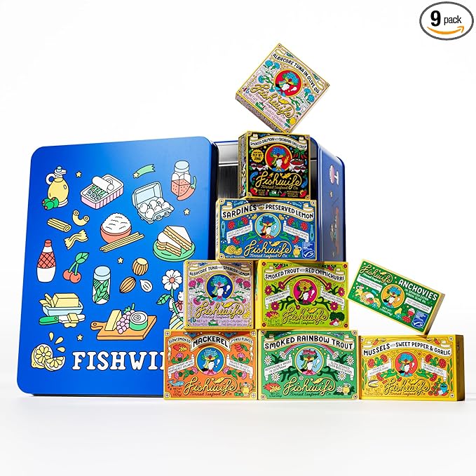 Fishwife Holiday Gift Tin Collection 9-Pack (Variety of Tinned Seafood including Smoked Salmon