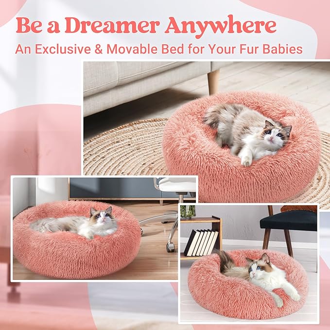 rabbitgoo Cat Beds for Indoor Cats, 20 inches Cat Bed Machine Washable, Fluffy Round Pet Bed