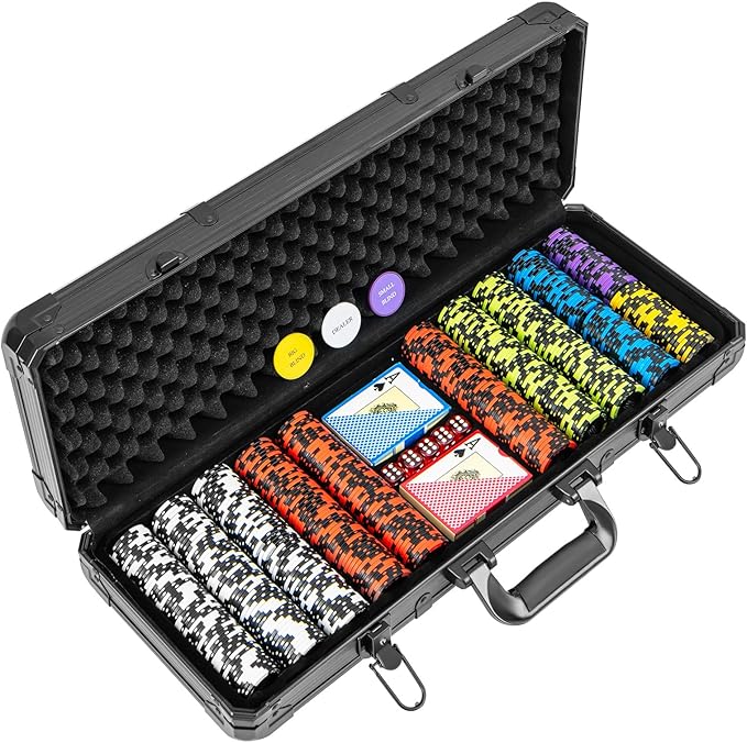 Goplus Poker Chip Set, 300 PCS/500 PCS 14 Gram Clay Poker Chips w/ Aluminum Case, Card Decks