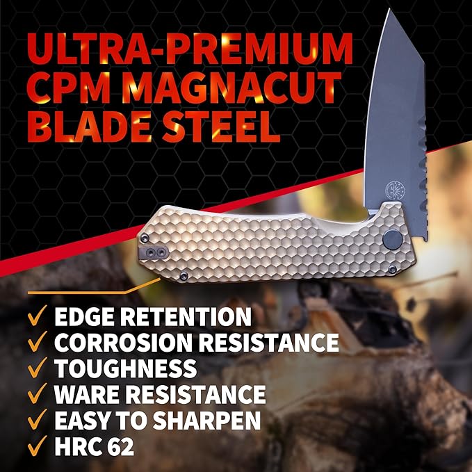 Off-Grid Knives - MAMBA V3, Large EDC Knife with MagnaCut Blade Steel, Titanium Scales and