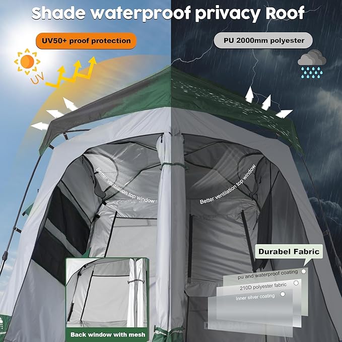 Camping Shower Tent Deluxe Changing Room Easy Set Up Privacy Shelter,Large Toilet Tent with Floor