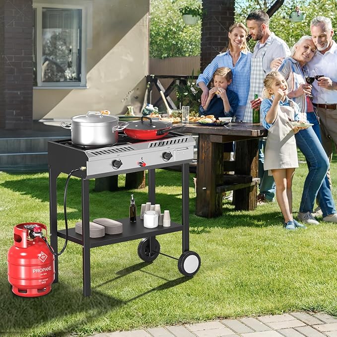 Bonnlo 2 Burner Propane Gas Stove with Auto Ignition, 150,000 BTU Portable Outdoor Camp Cooker