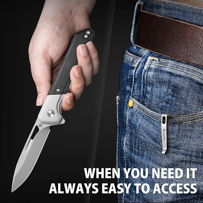 NedFoss ELF Pocket Knife, 3.3" D2 Blade EDC Knife with G10 Handle, Flipper Open, Deep Carry Pocket