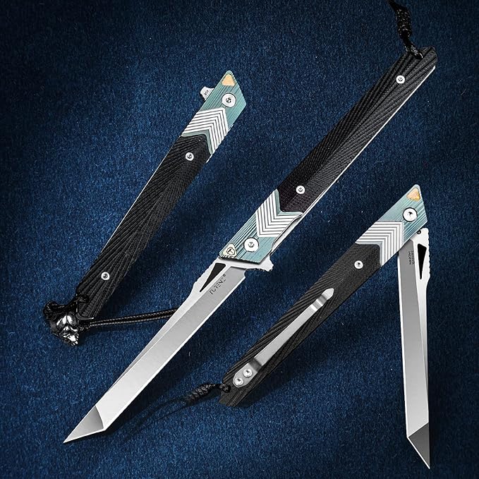Folding Knife with Clip, 14C28N Steel Tanto Blade, Non-slip Titanium Alloy Handle Lightweight EDC