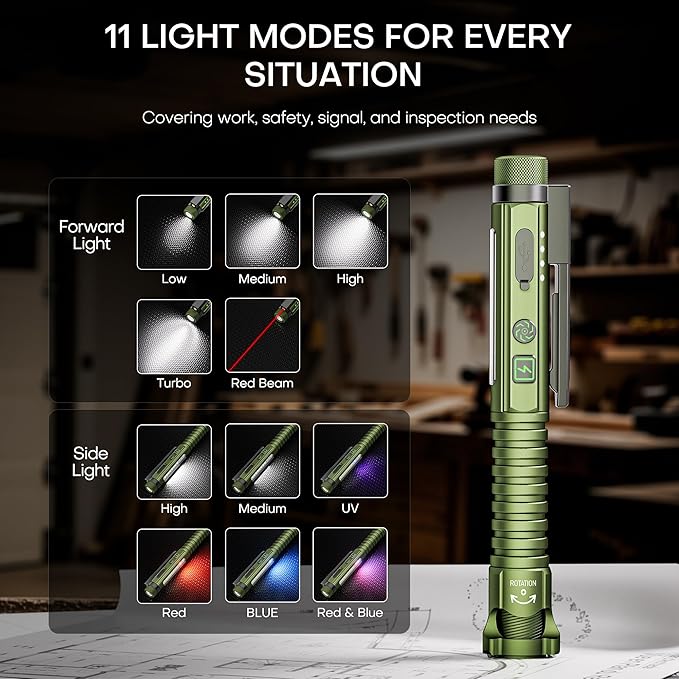 EDC Flashlight Rechargeable,800 Lumen Small Flashlight with Magnetic Clip & Base, 11 Modes LED