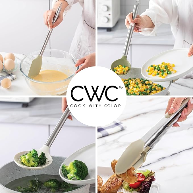 COOK WITH COLOR Silicone Cooking Utensils, Kitchen Utensil Set, Easy to Clean Silicone Kitchen