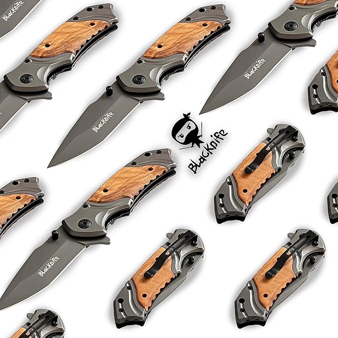 BlacKnife Pocket Knife For Men, Folding Pocket Knife with Wooden Handle and Clip – Ideal Knife for