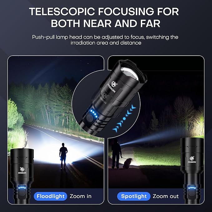 Rechargeable Flashlights High Lumens with Ignition Lens,2000 lumens LED Super Bright Zoomable