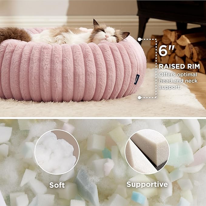 Bedsure Cat beds for Indoor Cats - Donut Dog Beds for Small Dogs with Corduroy Fleece & Anti Slip