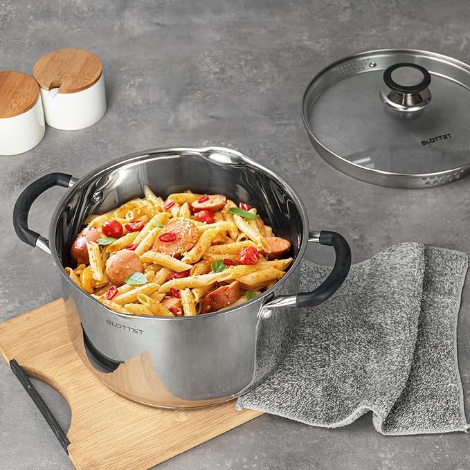 6 Quart Stainless Steel Stock Pot with Strainer Glass Lid,6 Qt Soup Pot Multipurpose Stockpot with