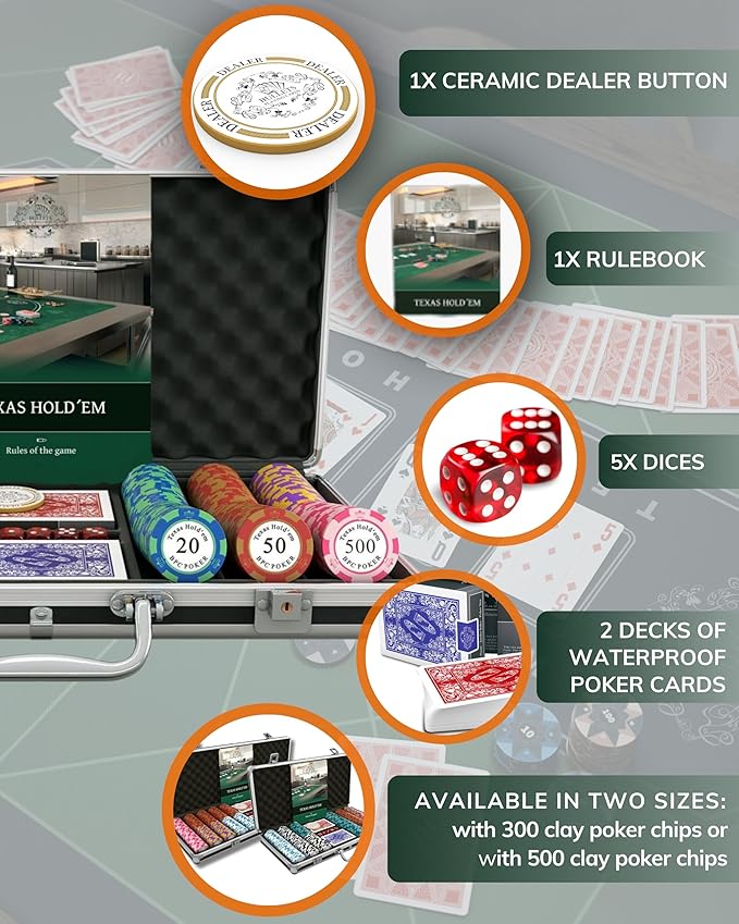 Bullets Poker Set with Designer Case Carmela ??Deluxe Set, Chips and Cards, Rules Manual, Dealer