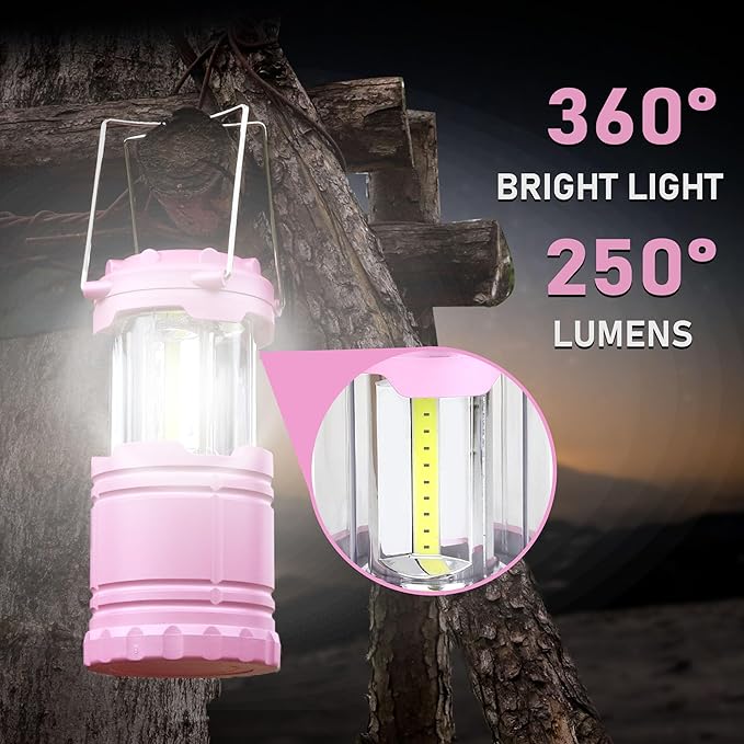 2-Pack LED Pink Camping Lanterns, Portable Camping Lights, Outdoor Handled Lamps, Essential