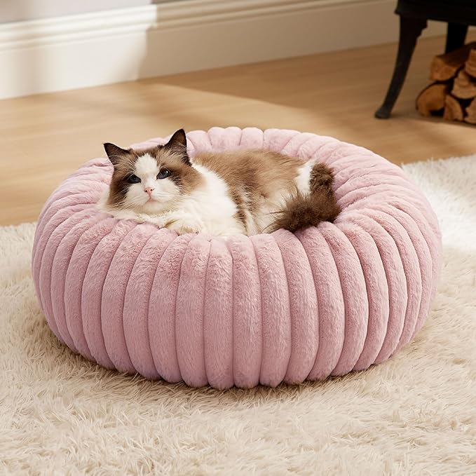Bedsure Cat beds for Indoor Cats - Donut Dog Beds for Small Dogs with Corduroy Fleece & Anti Slip