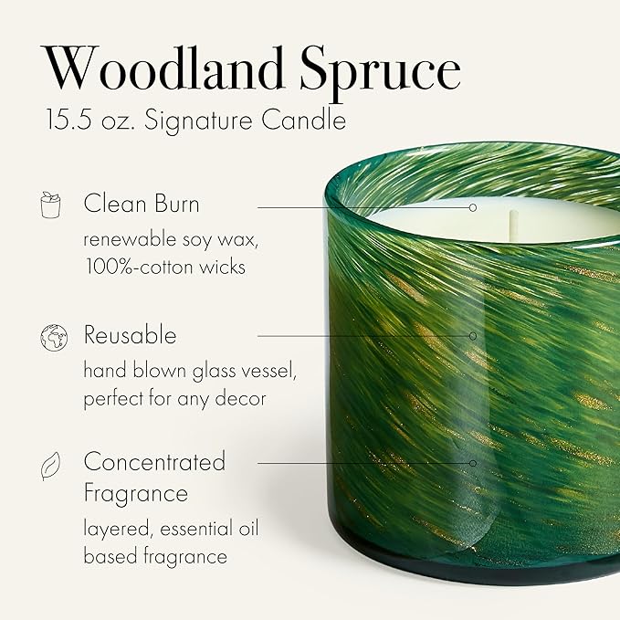 LAFCO New York Holiday Signature Candle, Woodland Spruce - 15.5 oz - 90-Hour Burn Time - Reusable