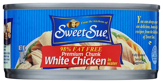 Sweet Sue Chunk White Chicken in Water, 10 oz Can - 11g Protein per Serving, 98% Fat Free - Gluten