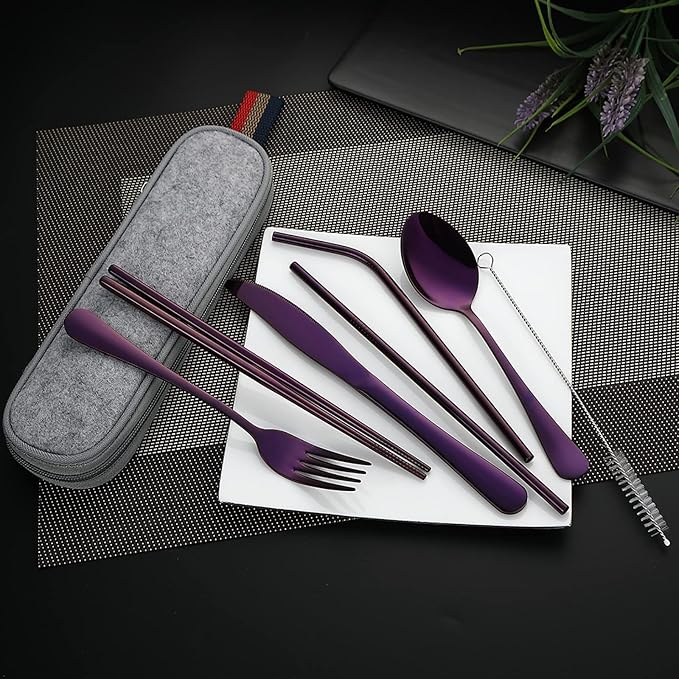 DEVICO Portable Utensils, Travel Camping Cutlery Set, 8-Piece including Knife Fork Spoon Chopsticks