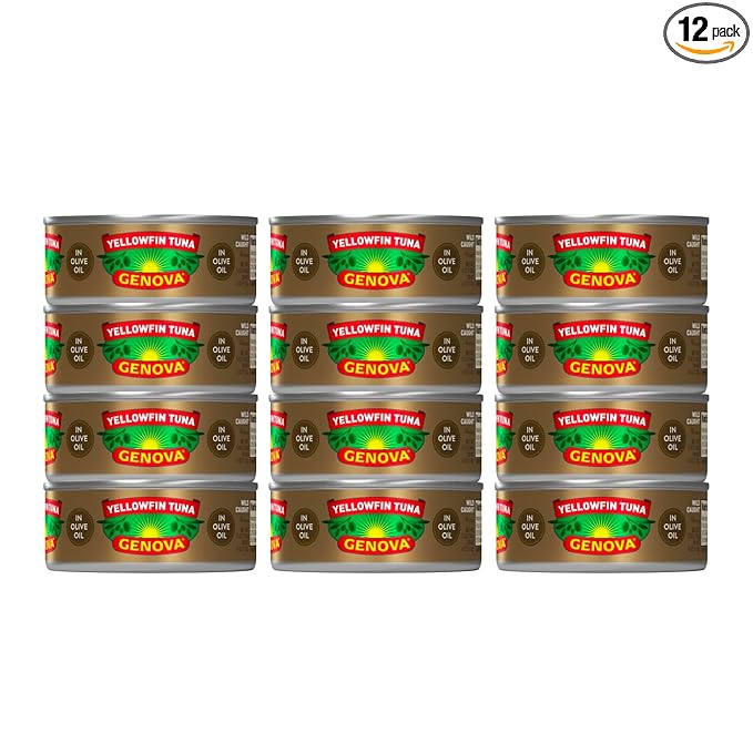 Genova Premium Yellowfin Tuna in Olive Oil, 5 Ounce Cans, 12-Pack ??Nutrient Rich, High Protein