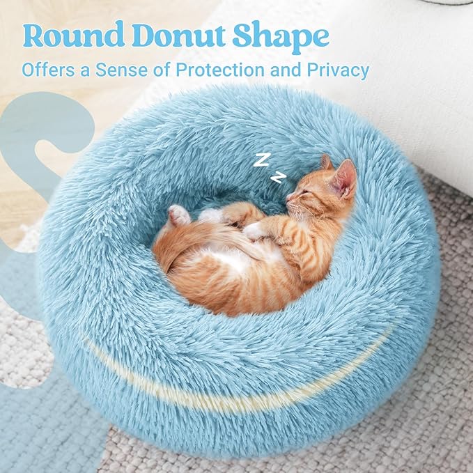 rabbitgoo Cat Beds for Indoor Cats, 20 inches Cat Bed Machine Washable, Fluffy Round Pet Bed