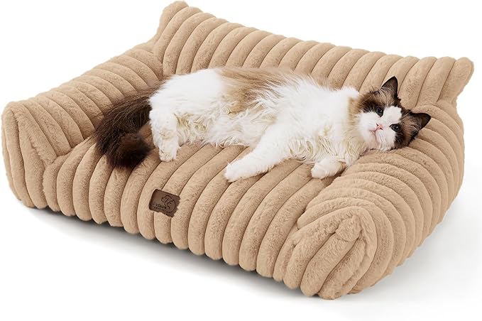 Bedsure Cute Cat Couch for Pets - Fluffy Small Dog Sofa with Premium Soft Corduroy Fleece, Pet Sofa