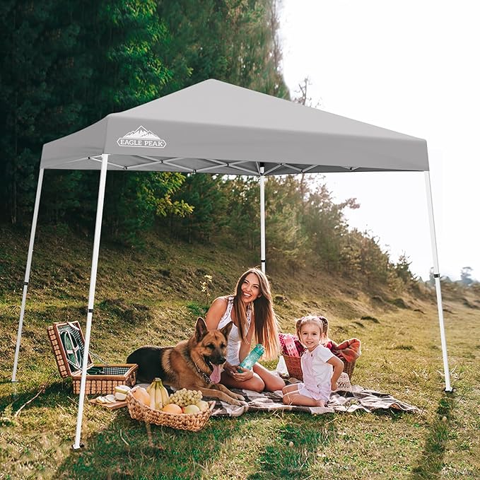 EAGLE PEAK 10x10 Slant Leg Pop-up Canopy Tent Easy One Person Setup Instant Outdoor Beach Canopy