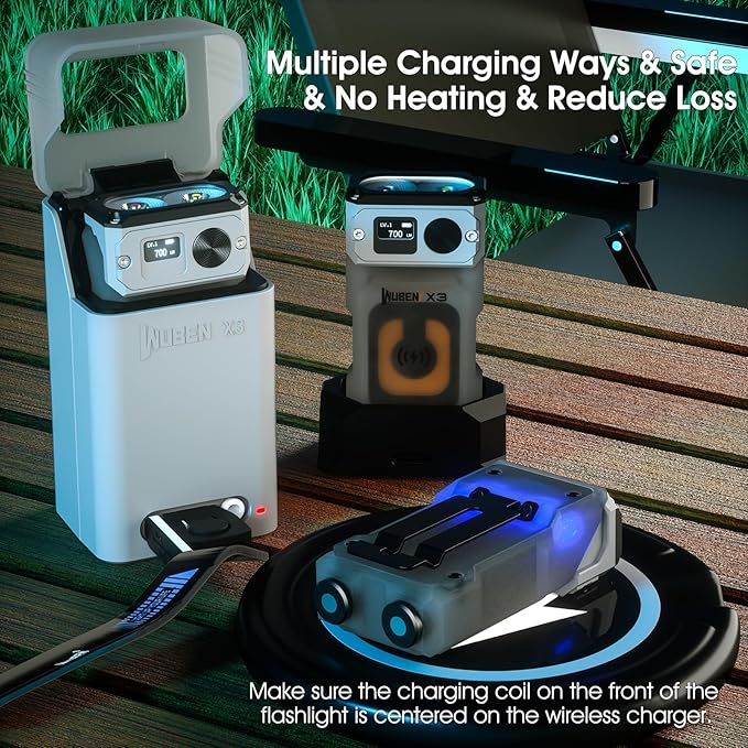 WUBEN X3 Mini Flashlight with Rechargeable Charging Box 180 Degree EDC Keychain Flashlight Twist