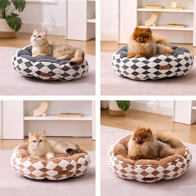 Cat Beds for Indoor Cats, Cute Donut Kitten Beds for Small Dog, Round Plush Bed for Puppy and Large