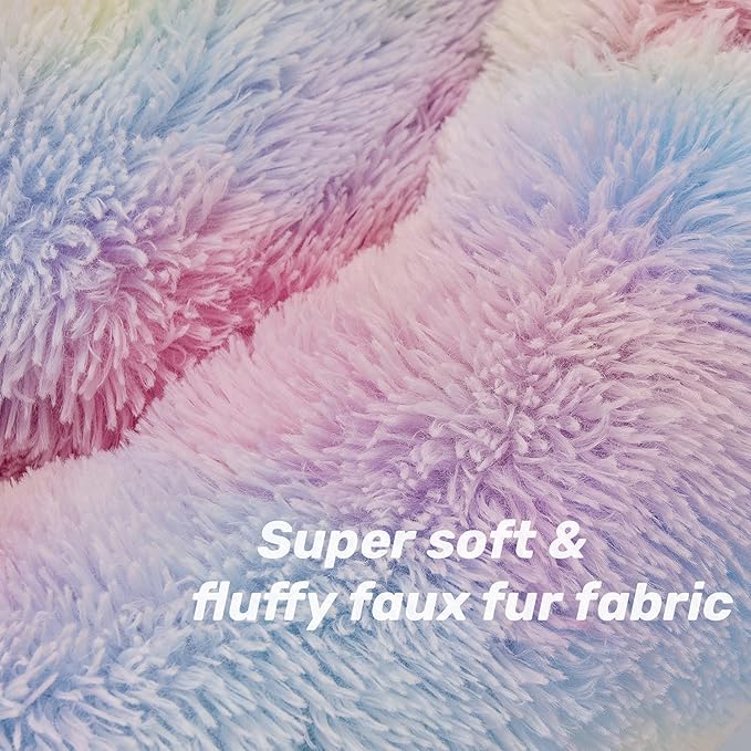 Anti Anxiety Round Fluffy Plush Faux Fur Warm Washable Dog Bed & Cat Bed, Original Bed for Small