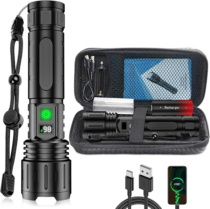 LED Flashlights High Lumens Rechargeable, Super Bright Powerful Flashlight, Type-C, 5 Modes