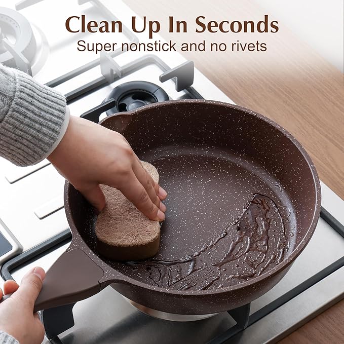SENSARTE Nonstick Deep Frying Pan Skillet, 10-inch Saute Pan with Lid, Stay-Cool Handle, Cooking