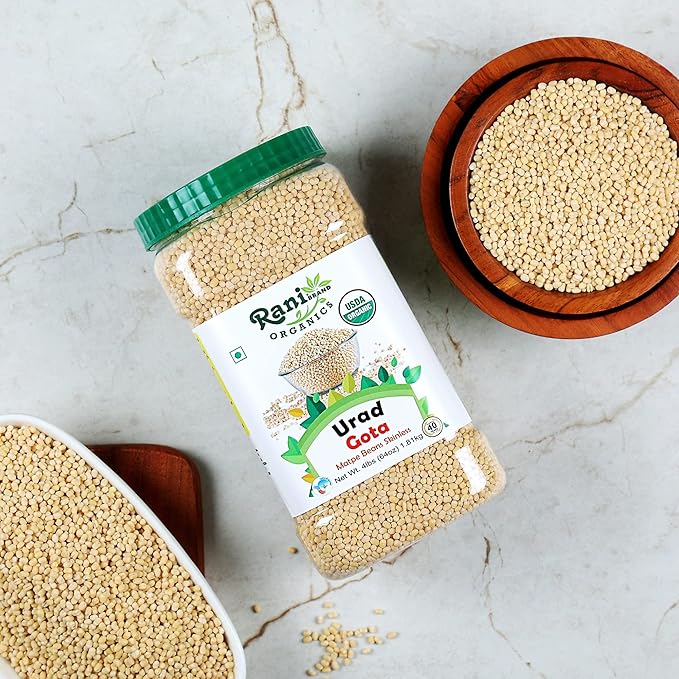 Rani Organic Urid/Urad Whole Gota (Matpe Beans Skinless) Indian Lentils 64oz (4lbs) 1.81kg Bulk PET