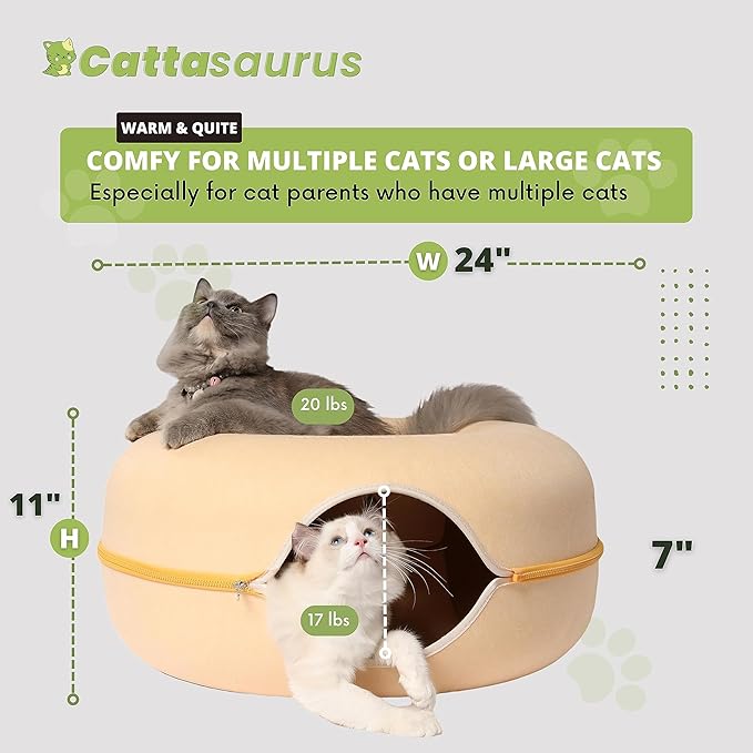CATTASAURUS Peekaboo Cat Cave for Multiple & Large Cats Up to 30-45 Lbs, Scratch Detachable &