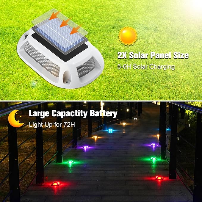 VOLISUN Solar Driveway Lights Dock Deck Lights 12 Pack,9 Colors in 1 Led IP67 Waterproof Outdoor