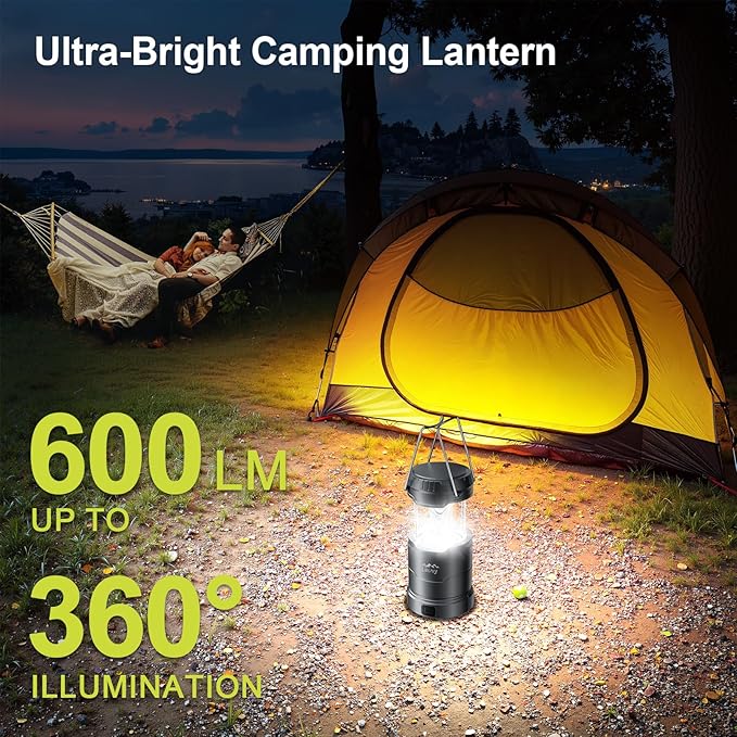 LETMY LED Camping Lantern for Power Outages, 3 Color Modes & Dimmable Battery Powered Lantern, IPX4