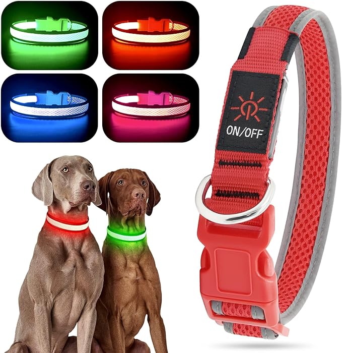 YFbrite Light up Dog Collar, USB Rechargeable LED Puppy Collar Super Bright Adjustable Glowing Dog