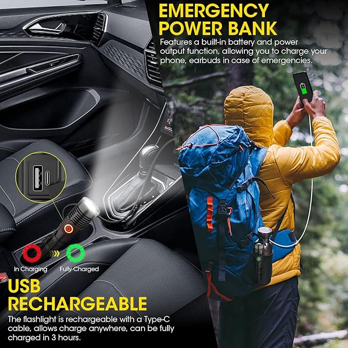 Rechargeable Flashlight High Lumens, High Lumens Super Bright Magnetic Flash Light, Long-Range