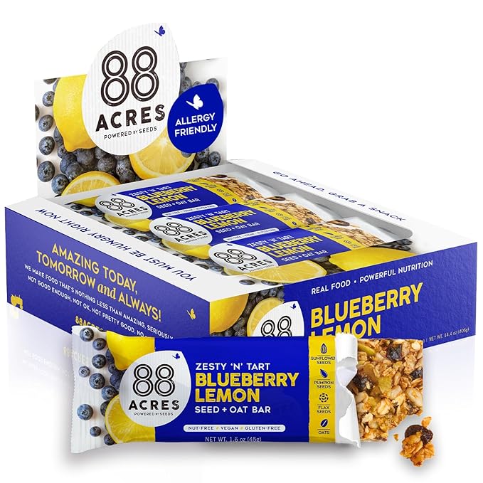 88 Acres Granola Bars | Blueberry Lemon | Gluten Free, Nut-Free Oat and Seed Granola Bar | Vegan &