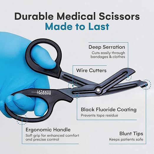 Madison Supply Medical Scissors, EMT and Trauma Shears - 7.5-Inch Bandage Scissors, Stainless Steel