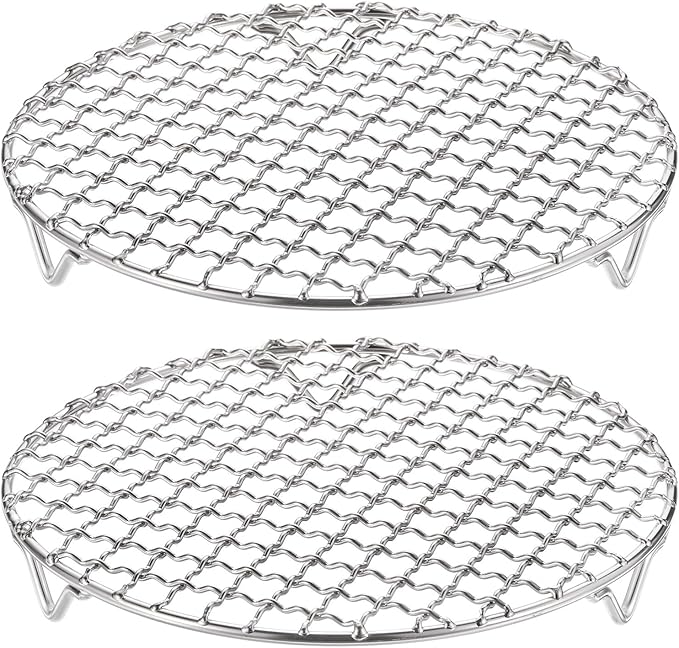 HARFINGTON 2pcs Round Cooking Rack 7.5-inch 201 Stainless Steel Cross Wire Barbecue Grill Net with
