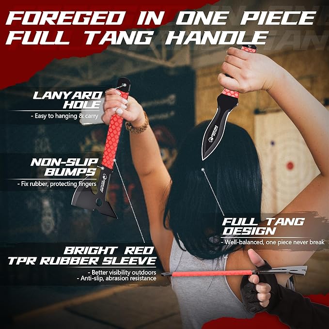 Dream Reach Throwing Axe Set - 6PCS Full Tang Throwing Hatchet with TPR Rubber Sleeve and