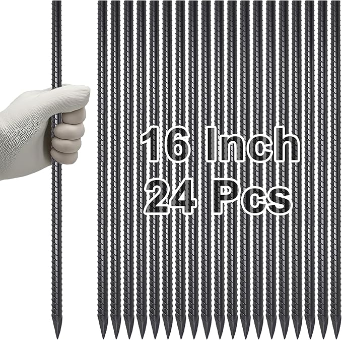 VVOKGO Rebar Stakes 16 Inches Ground Concrete Form Stakes (24pcs), Straight Metal Spikes Heavy Duty