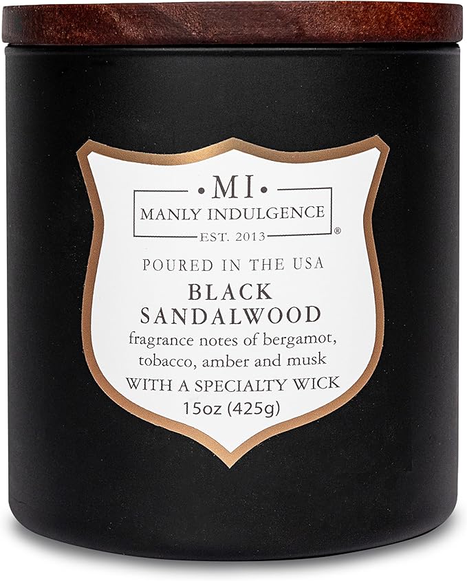Manly Indulgence Black Sandalwood Scented Candle for Men 15 oz – Bergamot, Tobacco, Amber & Musk