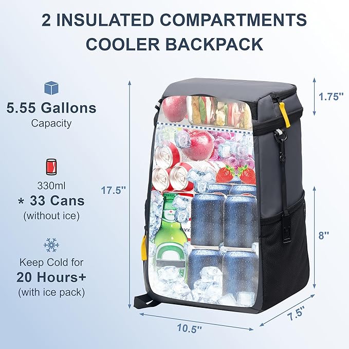 SPARTER Backpack Cooler Insulated Leak Proof 33/49 Cans, 2 Insulated Compartments Thermal Bag
