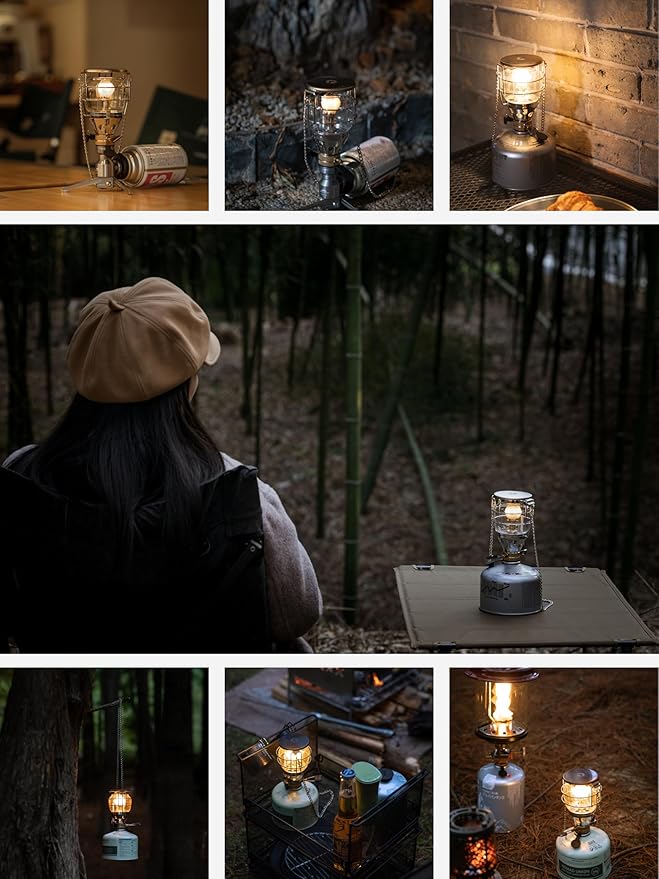 CAMPINGMOON Mini Gas Camping Lantern with Hanging Chain & Hard Case ??80W Equivalent Brightness