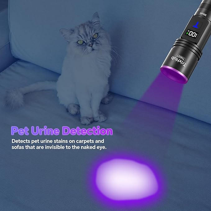 365nm Black Light Flashlight, UV Flashlight Rechargeable with LCD Display, Powerful Ultraviolet