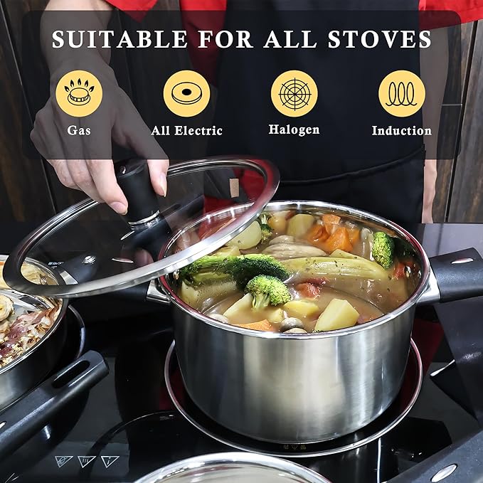 Meythway 𝐔𝐏𝐆𝐑𝐀𝐃𝐄 Stainless Steel Pots and Pans Set Non Toxic, 6PCs Kitchen Cookware Sets
