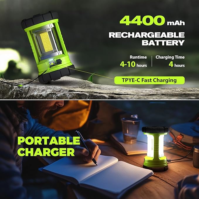 Camping Lantern, 3000LM LED Rechargeable Battery Operated Lantern, 5 Light Modes, COB Waterproof