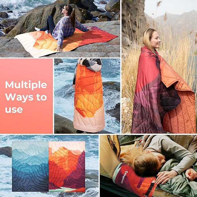 KingCamp Ultralight Camping Blanket, Packable Down Alternative Puffy Printed Wearable Blanket with